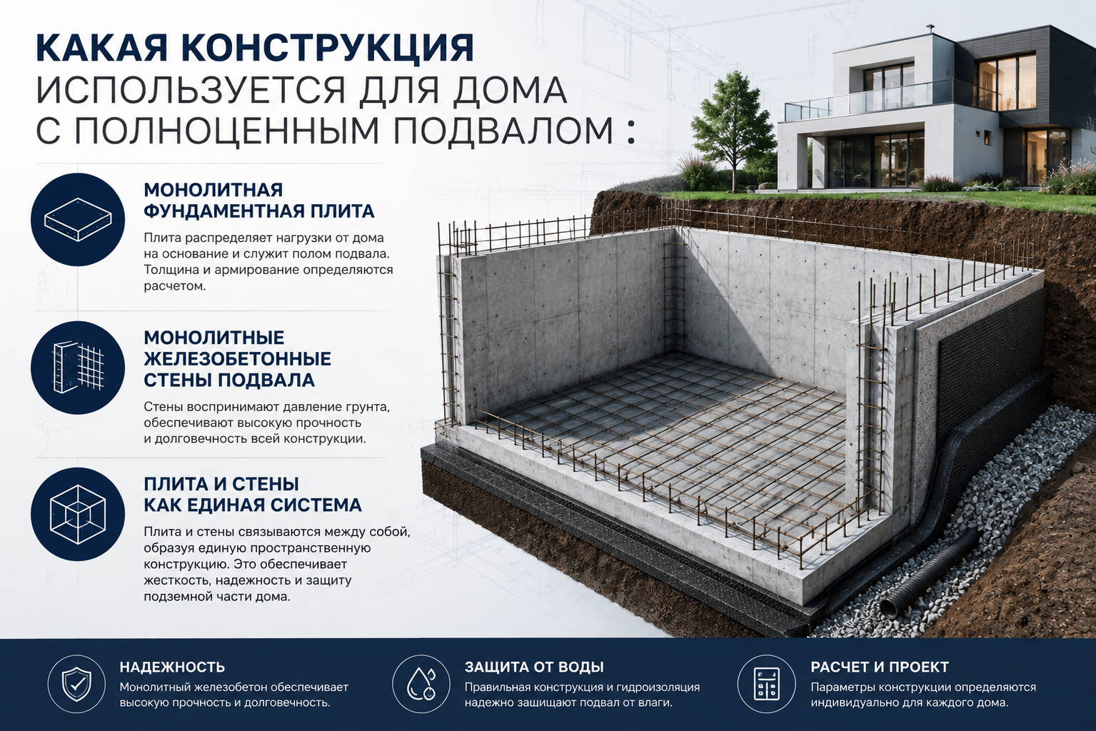 конструкция для дома с подвалом