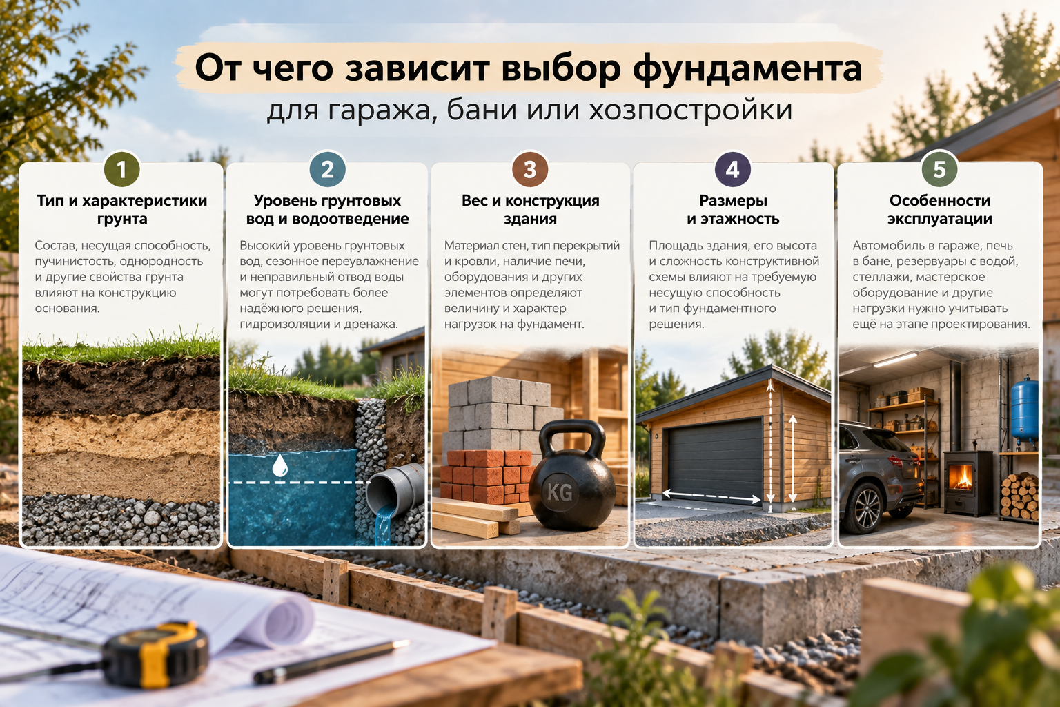 выбор фундамента для гаража, бани или хозпостройки