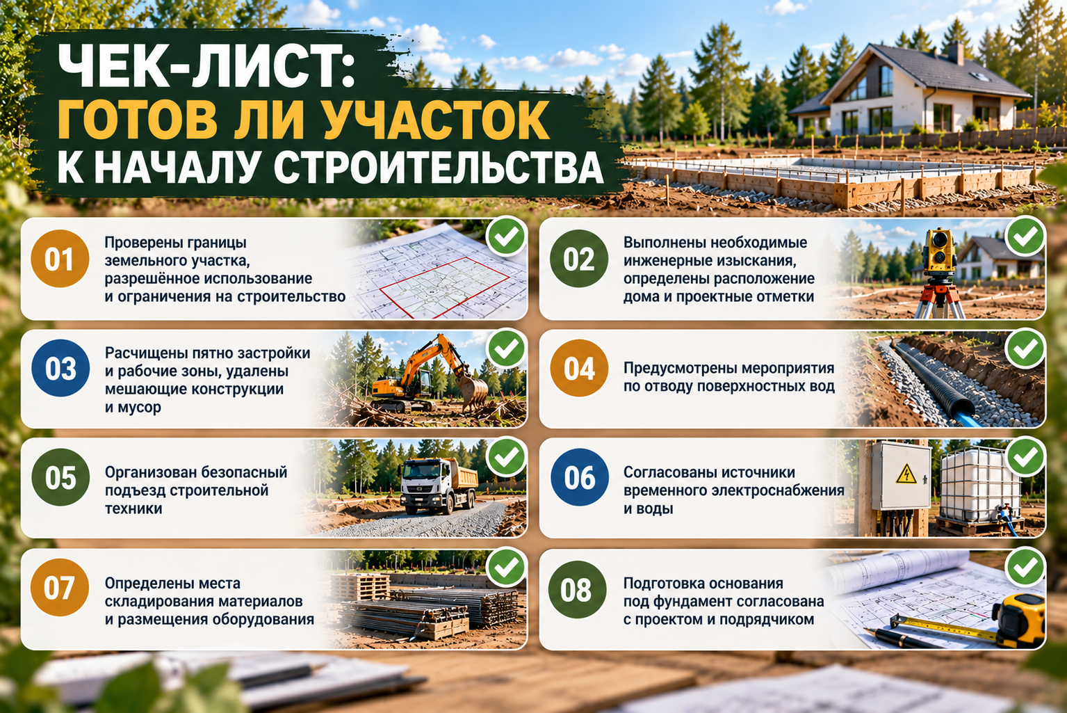 чек-лист по подготовке участка к строительству